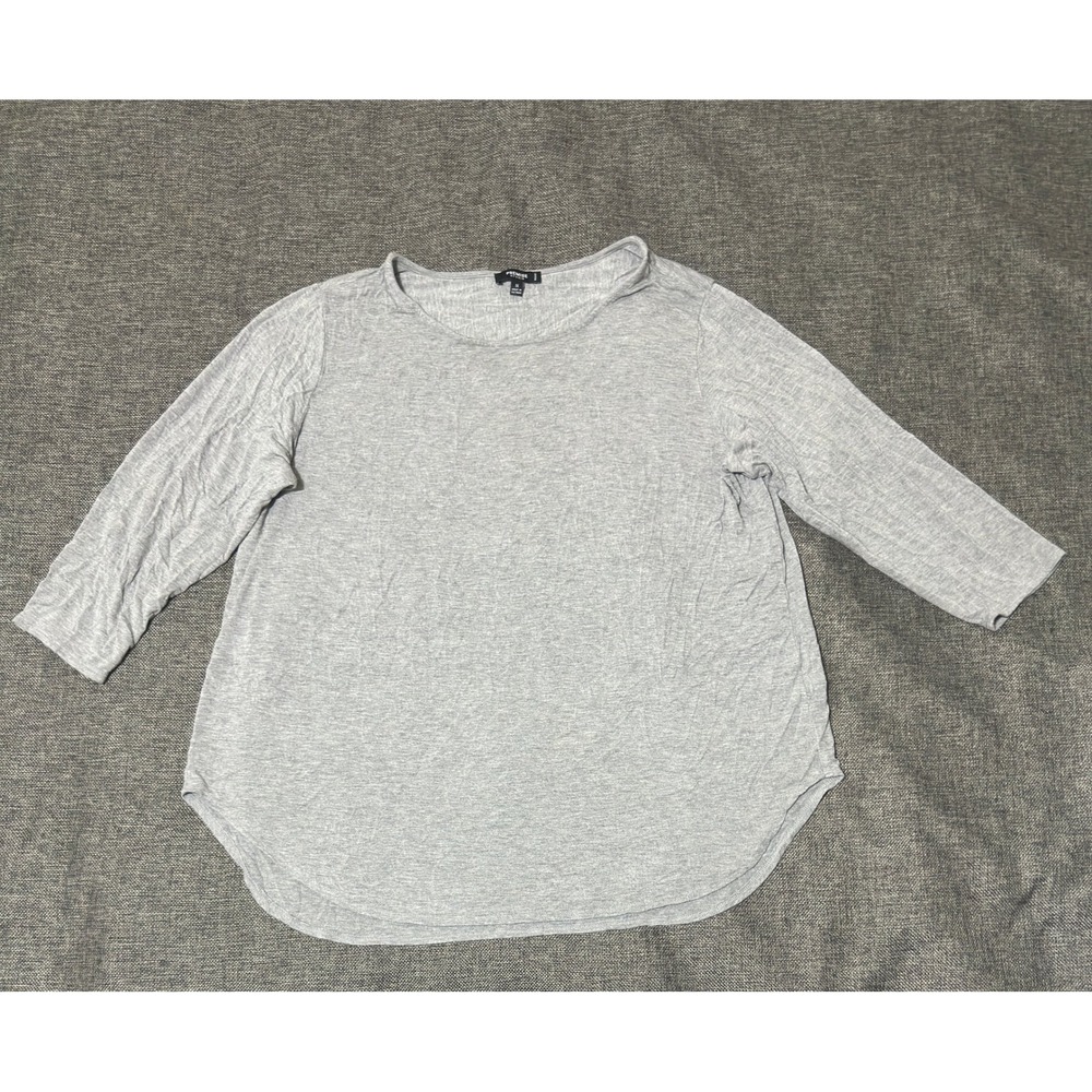Premise Studio Woman 1X Top Gray 3/4 Sleeve Scoop Neck Rayon Blend